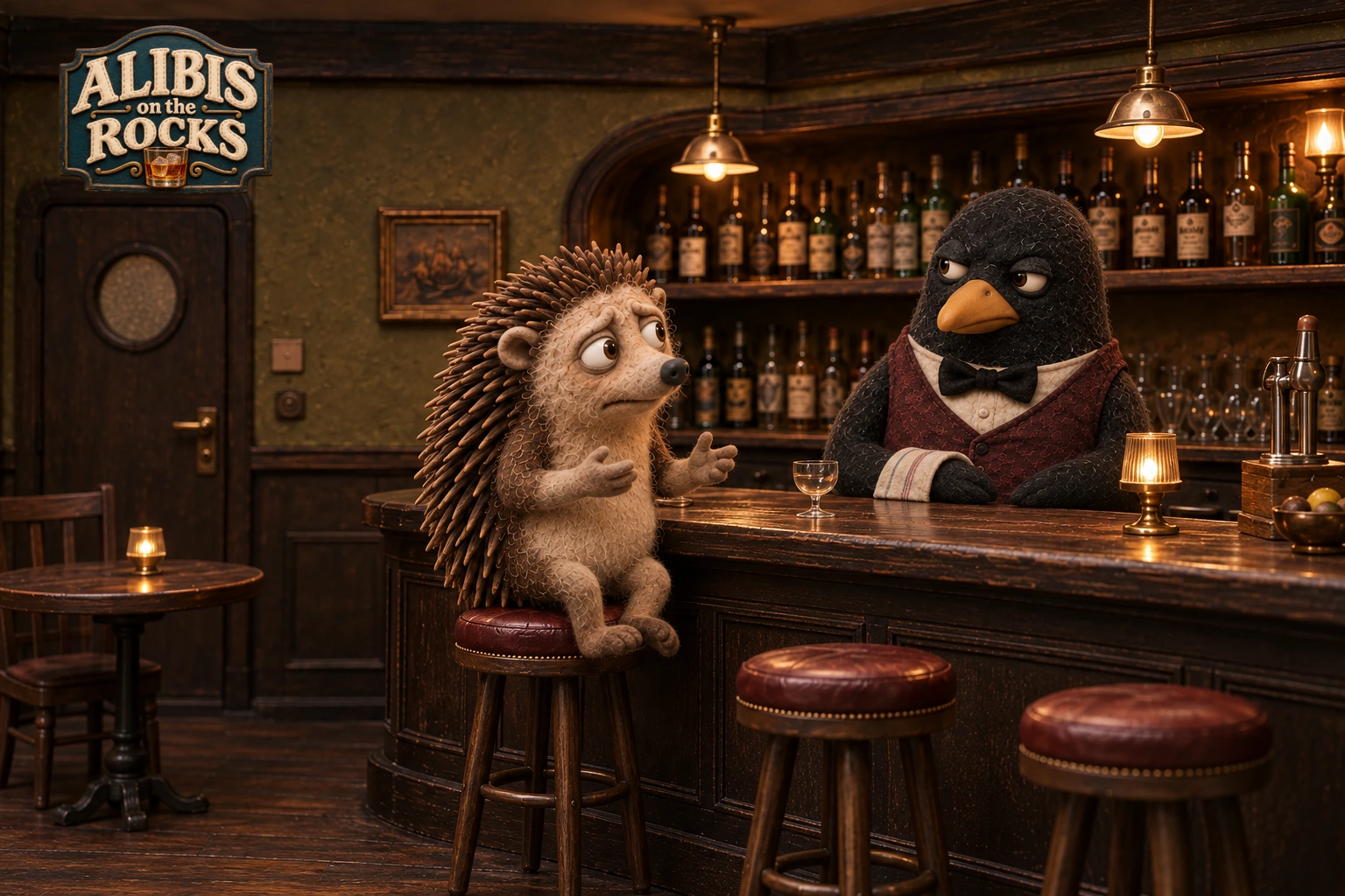 Pindsvin på bar: Pelle, Otto i universets miniaturekulisse, med universets titellogo
